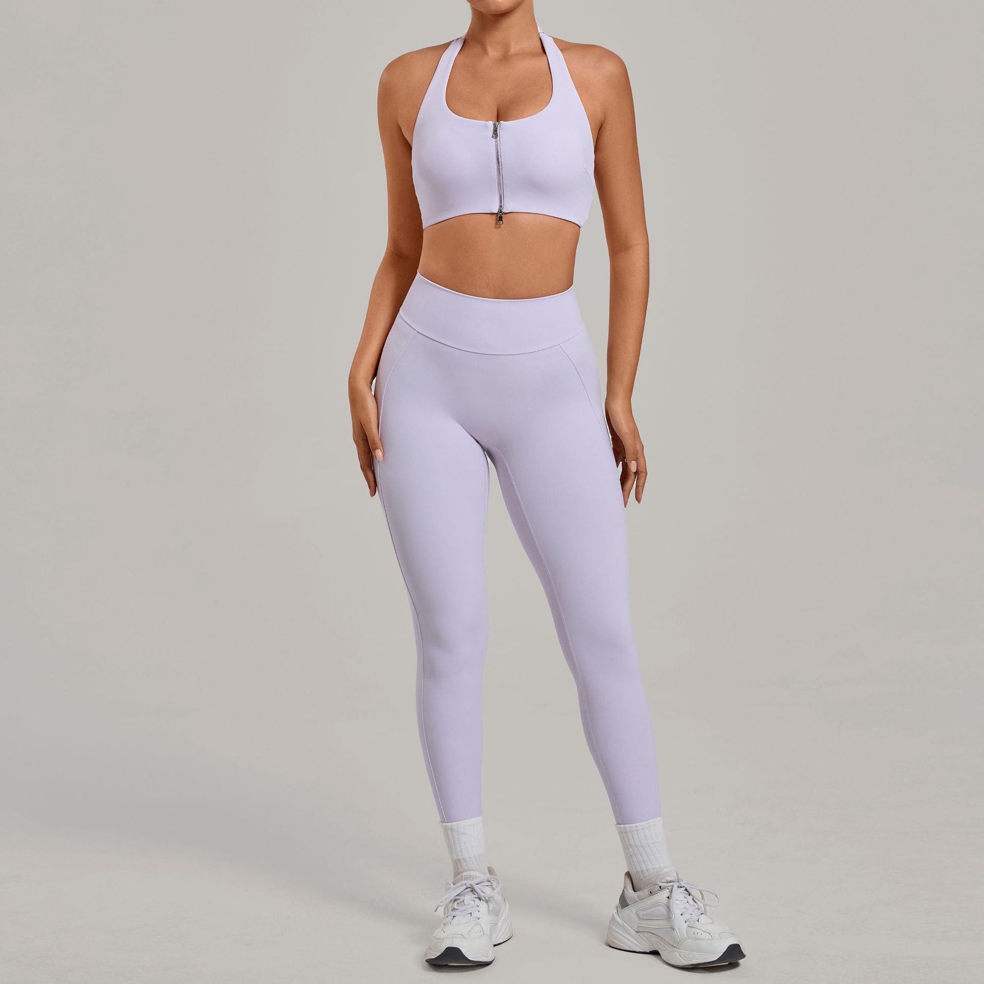 Pilates Yoga Logo - Women Halter Zip Sports Bra High